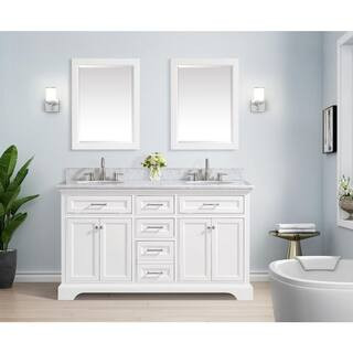 Home Decorators Collection Windlowe 61 in. W x 22 in. D x 35 in. H Freestanding Bath Vanity in Wh... | The Home Depot
