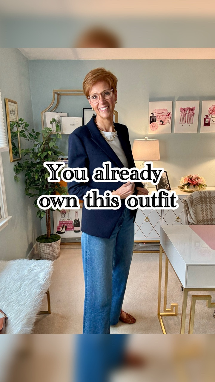 A classic outfit formula that always works:
white tee�structured navy blazer�medium wash wide-leg jeans�woven cognac Mary Janes�cognac bag

Want the links? Like, Follow & Comment SHOP and I’ll send links right to your DM.

This is the kind of Pinterest-inspired outfit I come back to again and again because it feels polished without feeling fussy. It is simple, classic, easy to repeat, and made up of pieces that work hard in a real wardrobe.

If getting dressed has been feeling harder than it should, this is a good place to start: one clean base, one structured layer, great denim, and warm accessories that make the whole outfit feel finished.

This is exactly the kind of everyday style I want to keep sharing more of — timeless outfits that work in real life, feel current without trying too hard, and are easy to rewear in different ways.

Everything I’m wearing is linked in my ShopMy.

Save this for later, share it with a friend who loves classic style, and follow along for more timeless outfits, tall-friendly finds, and everyday outfit formulas that actually work.

#pinterestoutfit�#classicstyleover40�#everydayoutfitideas�#tallfriendlyfashion

#LTKOver40 #LTKootd #LTKTall