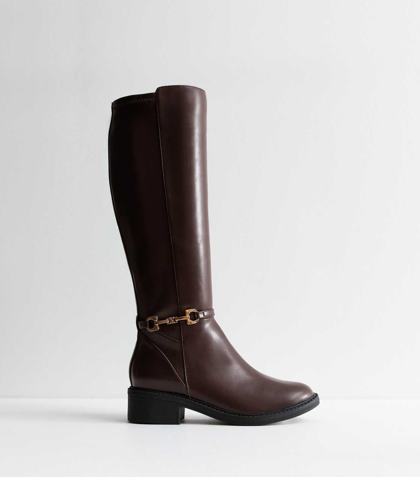 Wide Fit Brown Leather-Look High Leg Boots | New Look | New Look (UK)