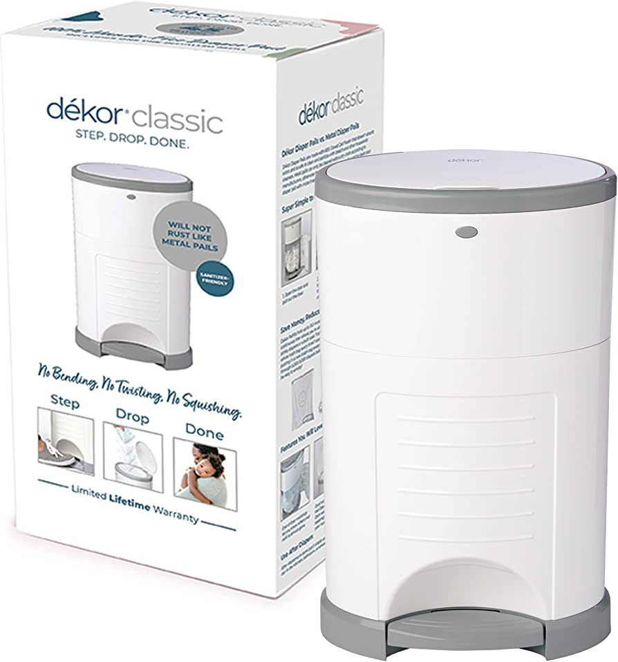 Dekor Classic Hands-Free Diaper Pail | White | Easiest to Use | Just Step – Drop – Done | Doe... | Amazon (US)