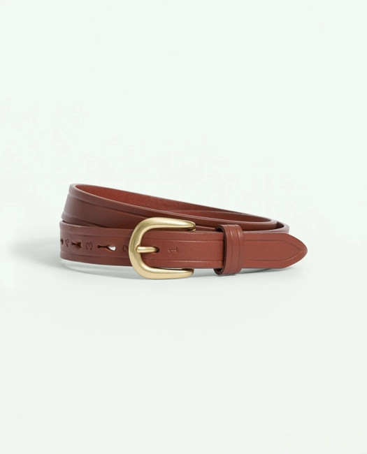 Brooks Brothers Men's Genuine Leather Belt with Brass Toned Buckle | Brown | Size 36 | Brooks Brothers