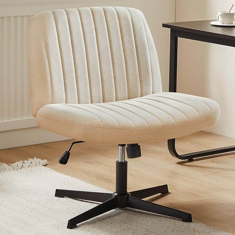 DUMOS Criss Cross Chair No Wheels Wide Cross Legged Office Desk Vanity Chair Comfy Fabric Armless... | Amazon (US)