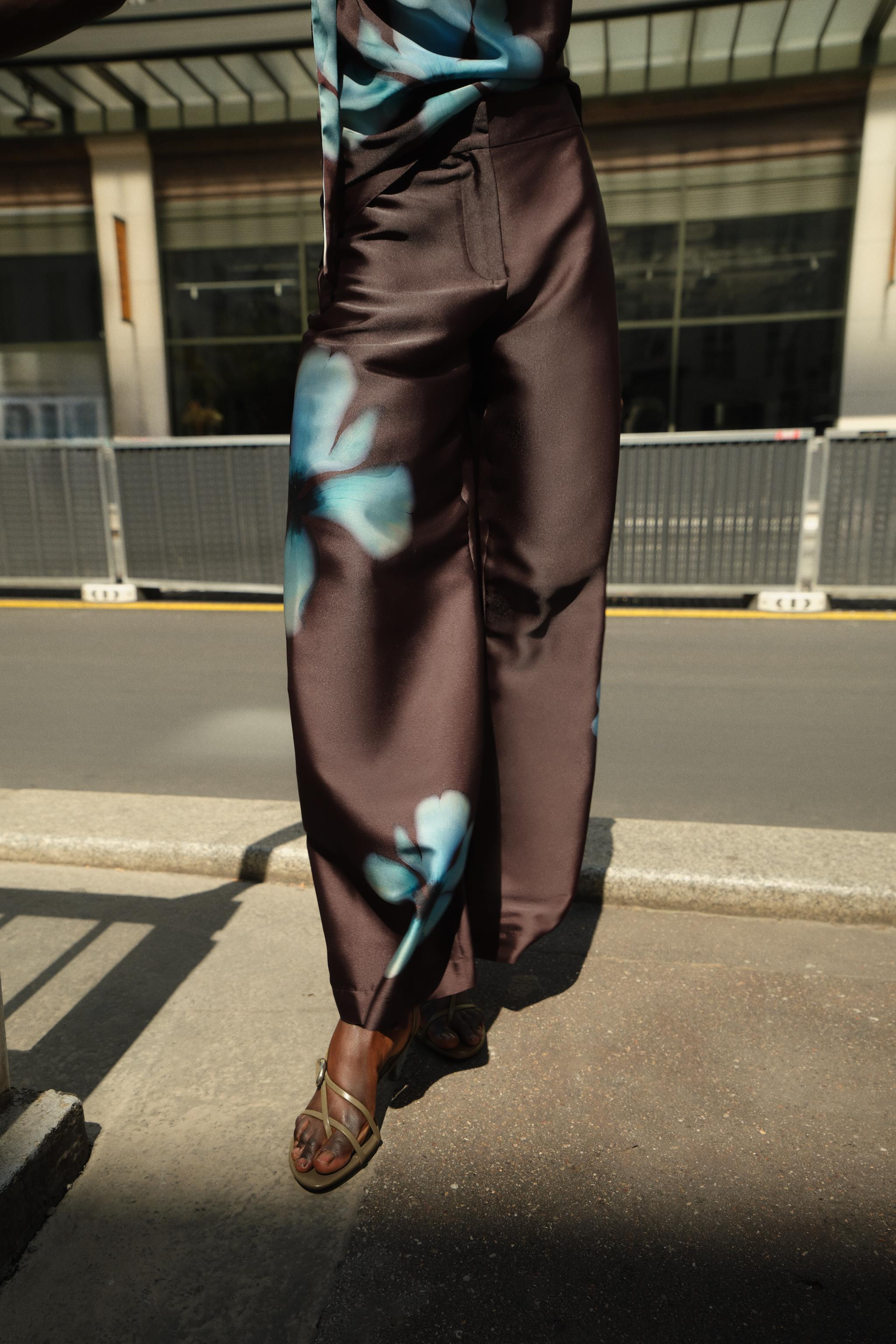 FLORAL PRINT SATIN PANTS | Zara US