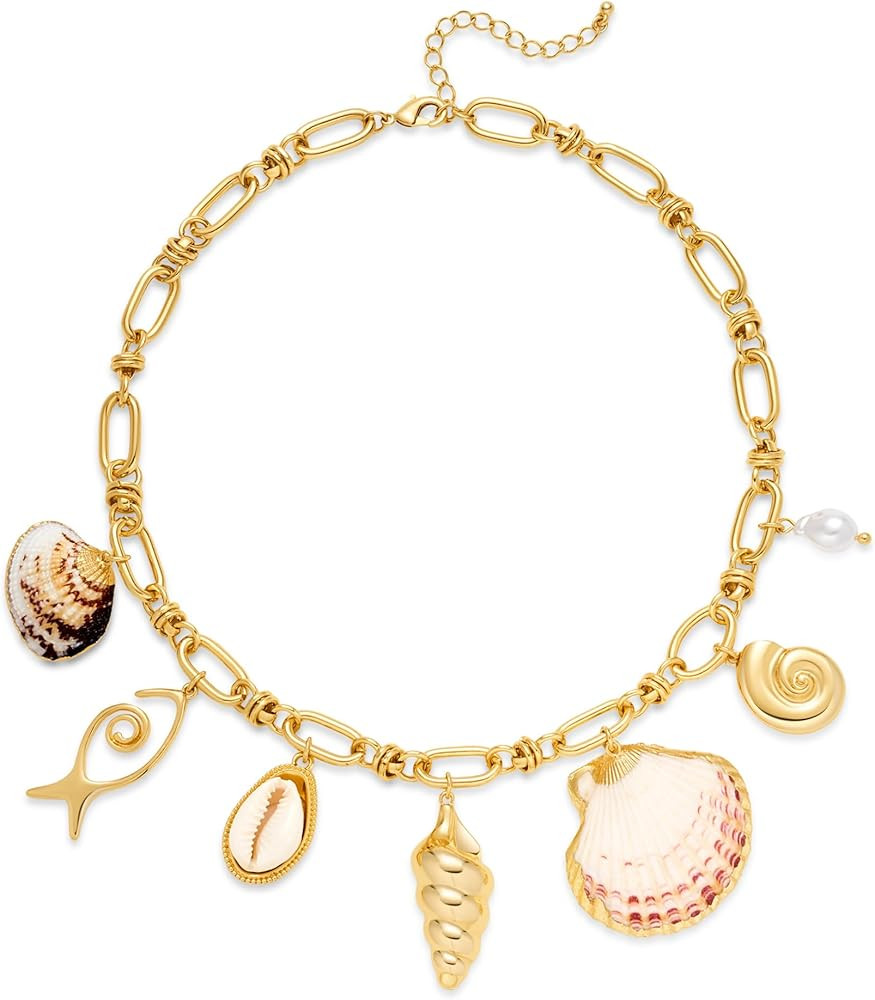 Shell Necklaces for Women Trend Boho Scarf Necklaces Ocean Mermaid Conch Seashell Necklace Summer... | Amazon (US)