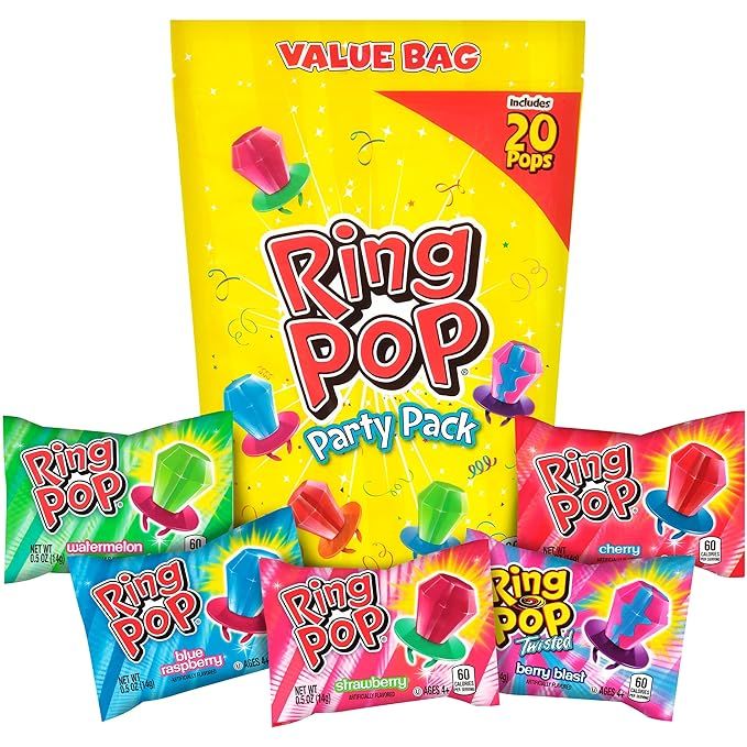 Ring Pop 20 Count Valentine’s Candy Lollipop Variety Party Pack - Bulk Lollipops w/ Assorted Fr... | Amazon (US)