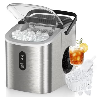 Simzlife Countertop Ice Maker, 26.5 Lbs/Day, Stainless Steel, 9 Bullet Ice in 6 Mins, Auto-Cleaning, Portable Ice Machine with 13 Lbs Capacity, Silver | Target