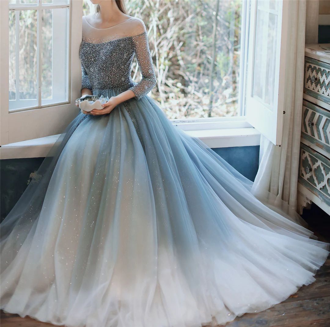 Morlandi Blue Prom Dress Dreamy Gradient Evening Dress Glitter - Etsy | Etsy (US)