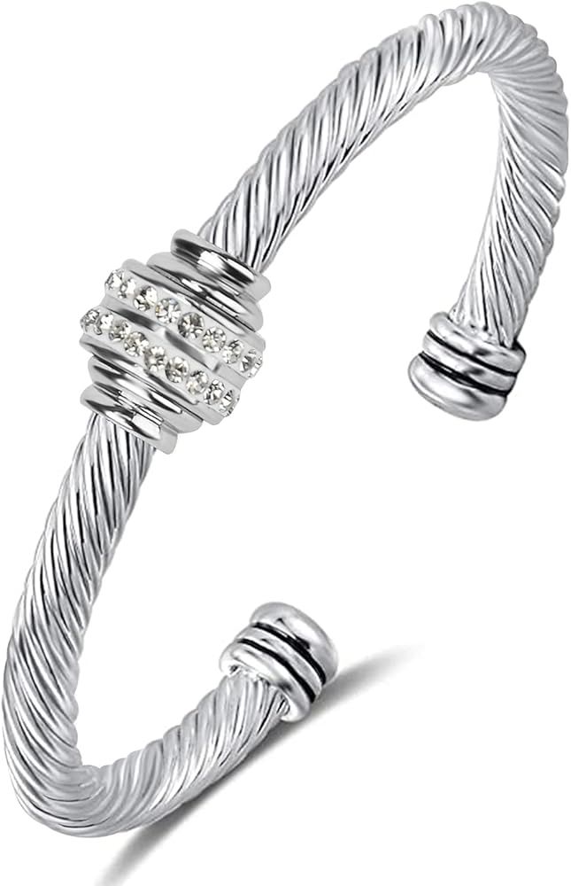 Tiyad Cable Bracelet Stainless Steel Vintage Twisted Wire Composite Open Bangle Bracelet, Adjusta... | Amazon (US)