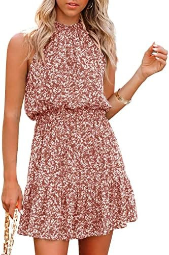 Summer Dress for Women Chiffon Blouses Skirt Spaghetti Sleeveless Tops Halter Ruffle Romper Sun F... | Amazon (US)