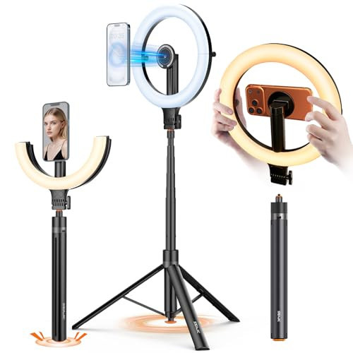 10.2" Magnetic Ring Light with 64" Tripod for iPhone Mag Safe, 5000mAh Rechargeable Ring Light with Stand, 3000k-6500K Phone Tripod with Light for Video, Photography, Live Stream, TikTok, YouTube | Amazon (US)