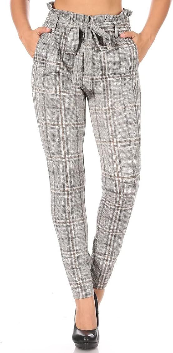 ShoSho Womens High Waist Pants Trousers Slim Fit Paperbag Waist Pants with Self Tie & Pockets | Amazon (US)