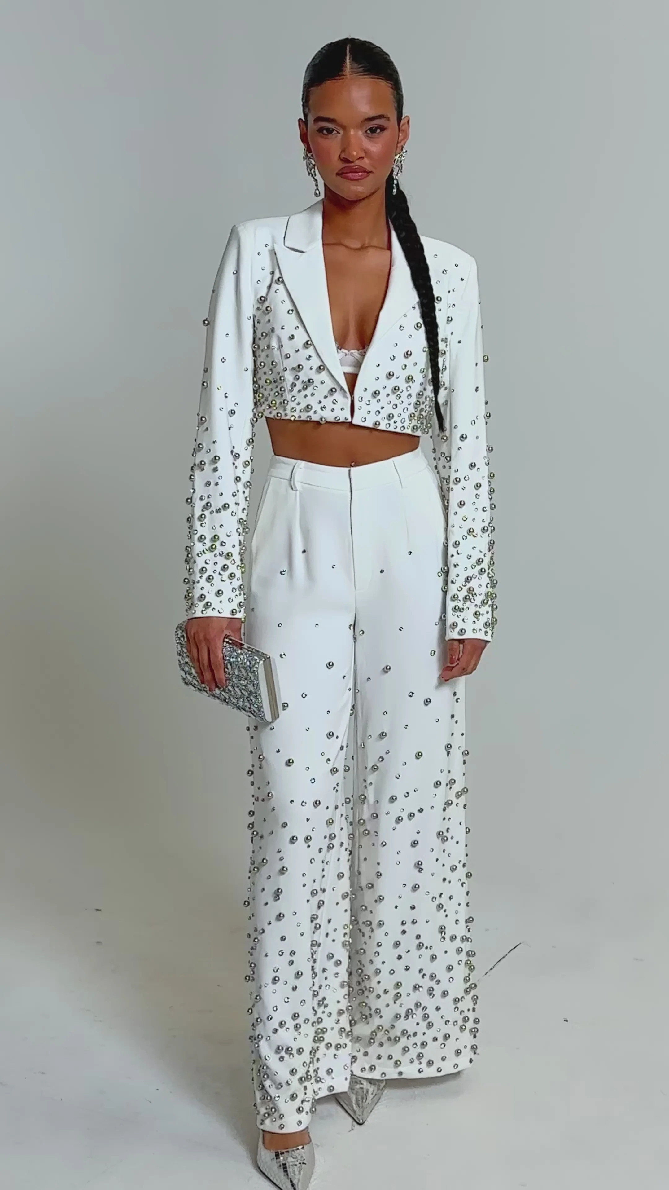 GET CLOSER EMBELLISHED TROUSER IN WHITE | AKIRA