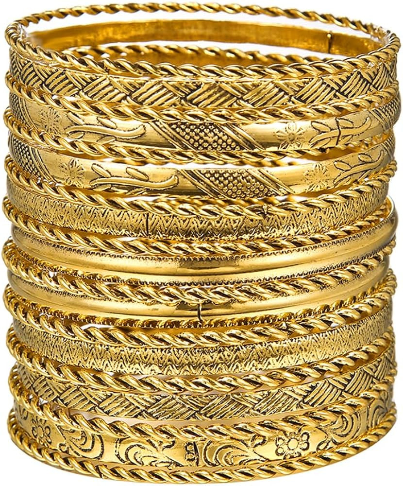 16Pcs Gold Bangle Bracelets for Women - Multi Layer Stackable Textured Bracelets Boho Jewelrys Se... | Amazon (US)