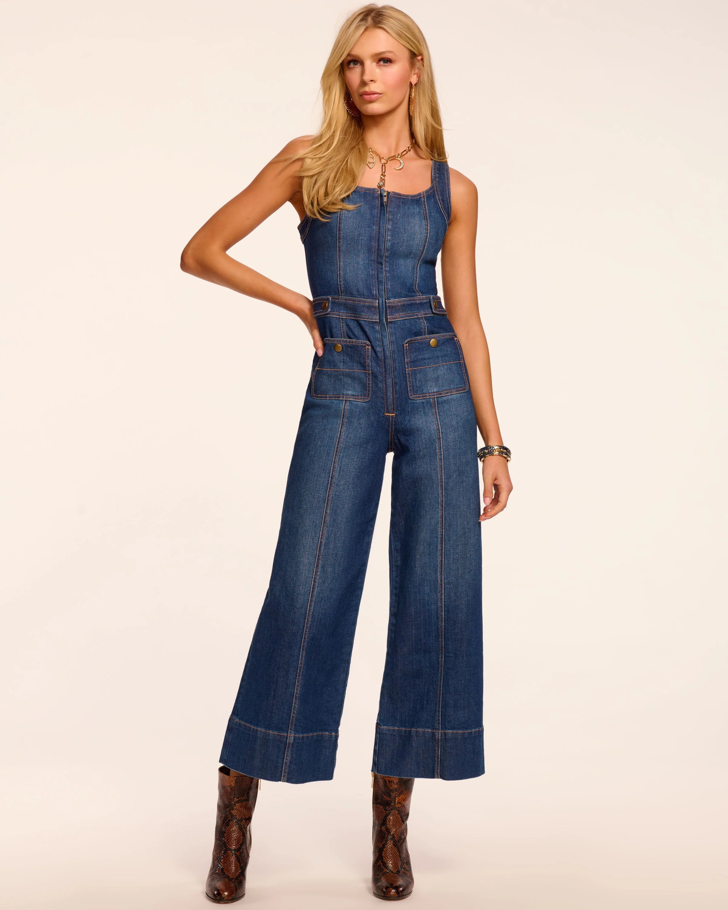 Janet Cropped Wide Leg Denim Jumpsuit | Ramy Brook