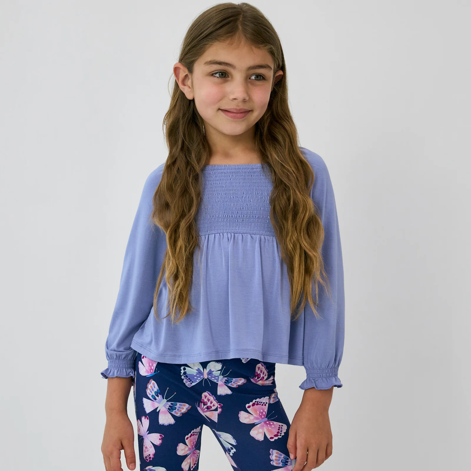 Faded Violet Smocked Peasant Top | Little Sleepies