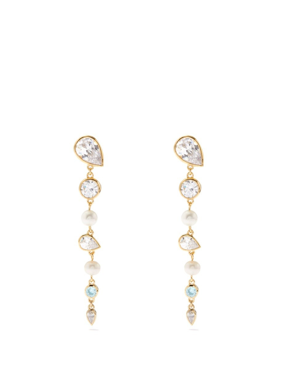 Pearl, crystal & 14kt gold-vermeil drop earrings | Matches (UK)