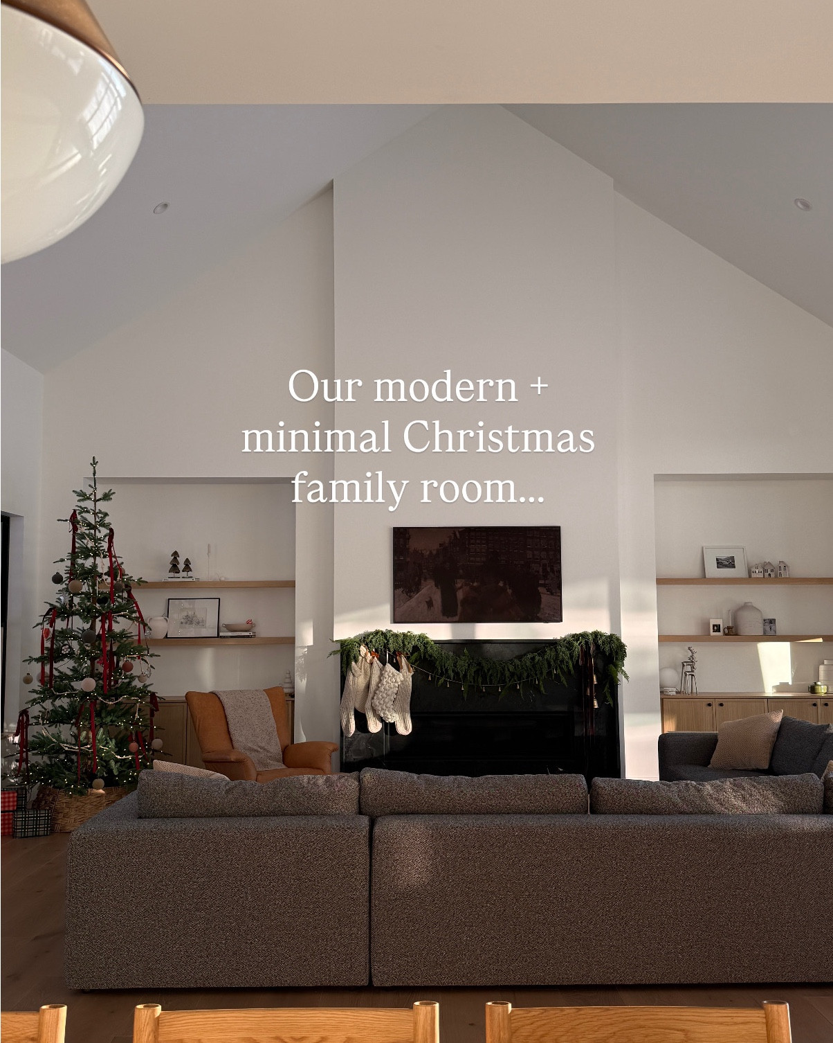 Links to our modern and minimal Christmas family room! 

Sectional, chair, rug and coffee table are room and board- saved in my home tour highlight on Instagram! 

#LTKHome #LTKHoliday