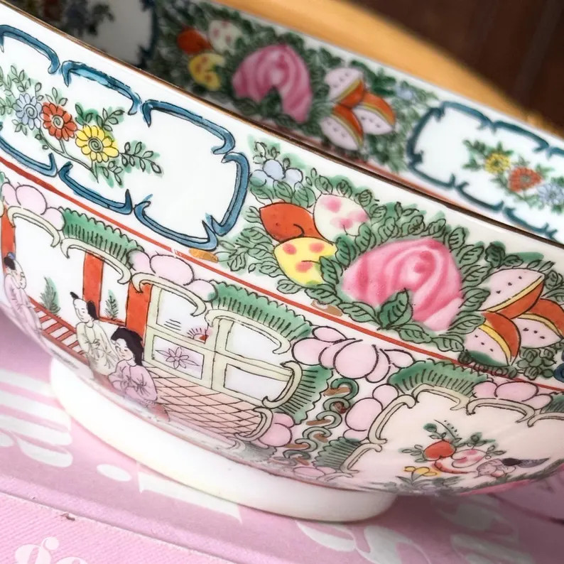 Chinese Rose Medallion Porcelain Bowl Famille Rose Chinoiserie Preppy Grand Millennial Décor - E... | Etsy (US)