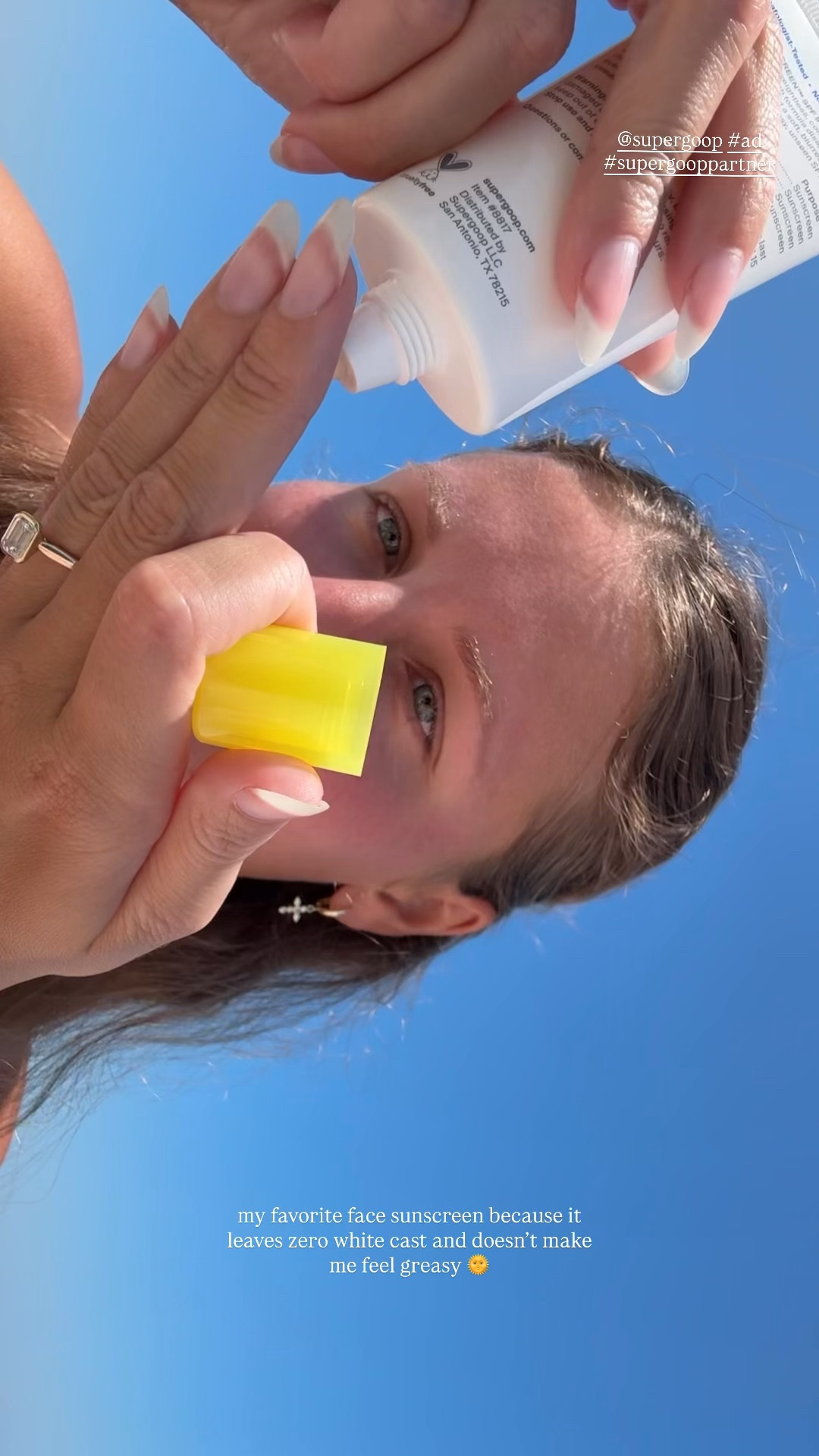 My favorite face sunscreen because it leaves zero white cast and doesn’t make me feel greasy 🌞 @Supergoop! #ad #supergooppartner 