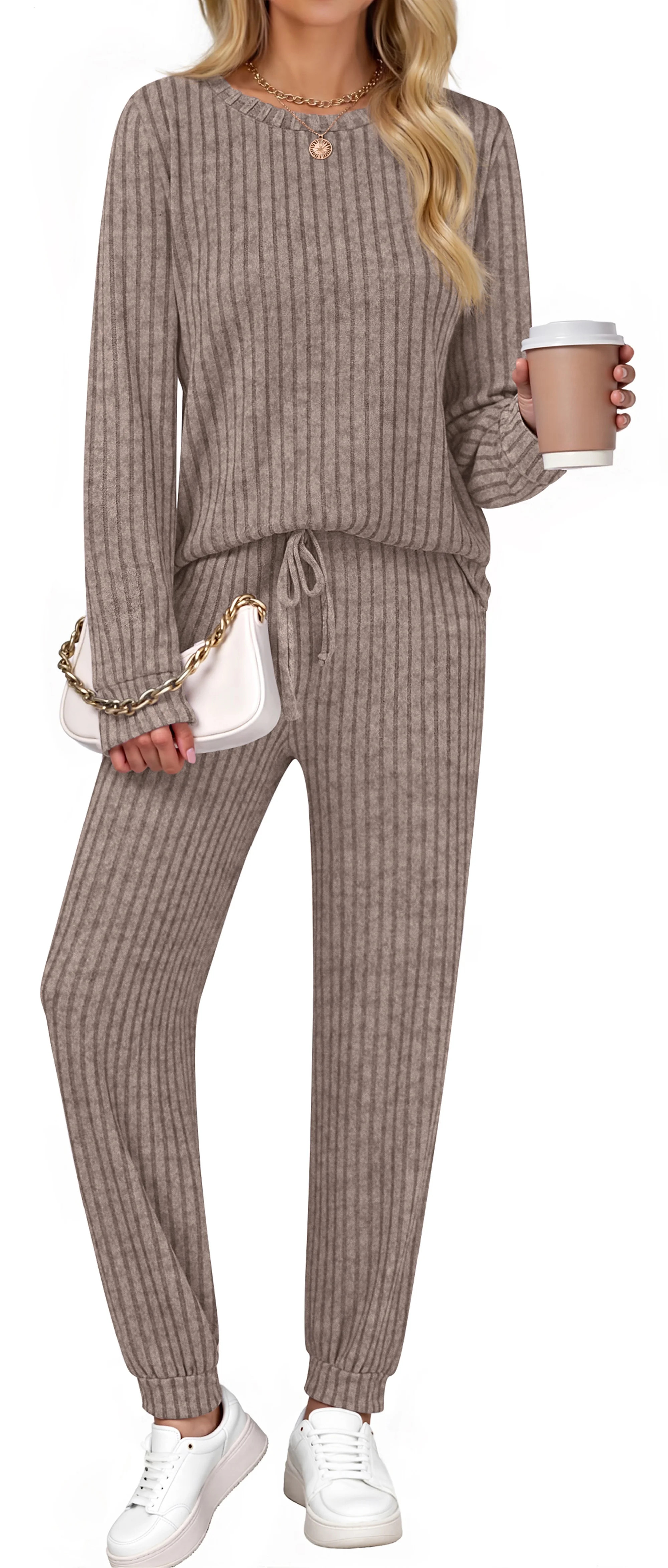 Fantaslook Two Piece Sets for Women Lounge Sets Casual Long Sleeve Tops and Long Pants Vacation T... | Walmart (US)