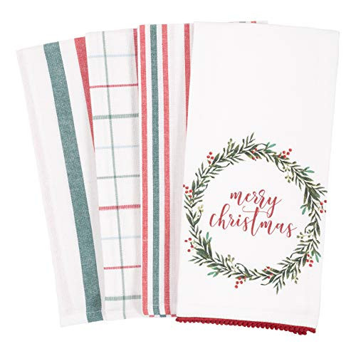 KAF Home Kitchen Holiday Digitally Printed Dish Towel Set of 4, 100-Percent Cotton, 18 x 28-inch (Merry Christmas Wreath) | Amazon (US)