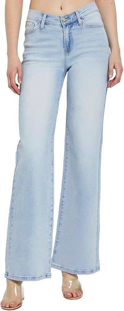 Risen Women's Wide Leg V Dipped Front Waist Jeans | Amazon (US)