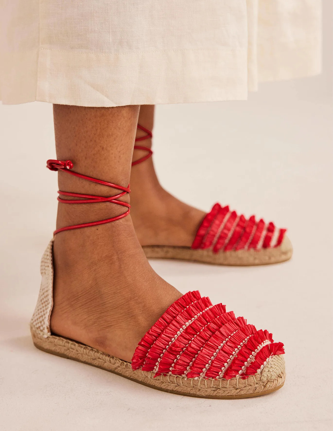Fringe Detail Flat Espadrilles - Vermillion Red | Boden (US)
