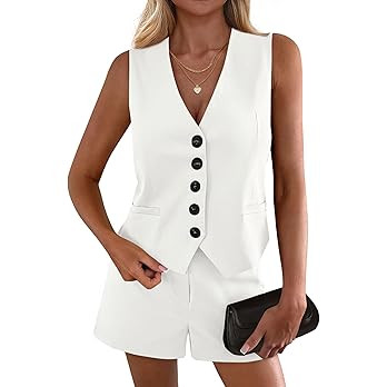 PRETTYGARDEN 2 Piece Sets for Women Spring Fashion 2026 Button Vest Tops High Waist Shorts Summer... | Amazon (US)