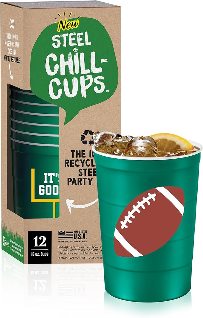 Steel Chill Cups 16 oz. Party Cup Football 'It's Good' Goal Post Design for Cold Drinks, Durable,... | Amazon (US)