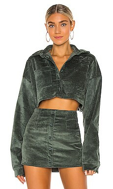 DANIELLE GUIZIO Corduroy Cropped Shirt in Dark Green from Revolve.com | Revolve Clothing (Global)