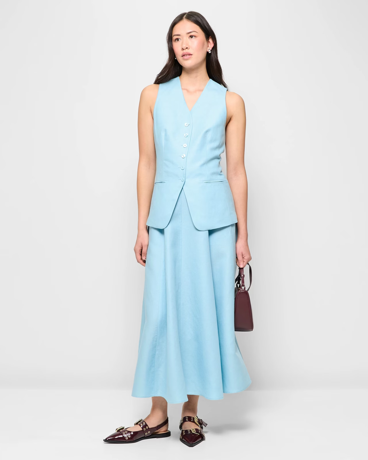 Linen Blend Longline Vest - Preview - Azure Sky | Target AU