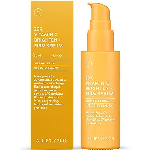 Allies of Skin 20% Vitamin C Brighten + Firm Serum: 20% Ethylated L-Ascorbic Acid + Orange Extract Complex with Glutathione. Firms & Intensely Brightens. For Smooth, Elastic Skin 1 oz / 30 ml | Amazon (US)