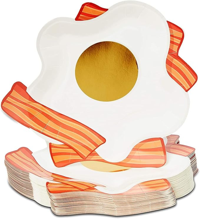 BLUE PANDA Fried Eggs and Bacon Paper Plates for Breakfast Party, Brunch (9 In, 48 Pack) | Amazon (US)