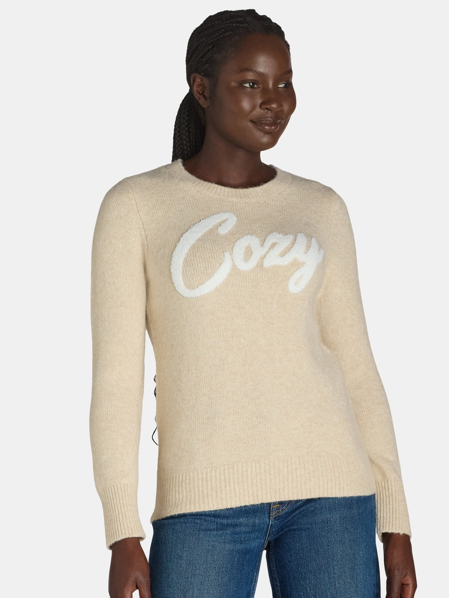Time and Tru Women’s Conversational Crewneck Sweater, Lightweight, Size XS-XXXL | Walmart (US)