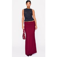 Burgundy Slinky Jersey Twisted Waist Detail Maxi Skirt | PrettyLittleThing US