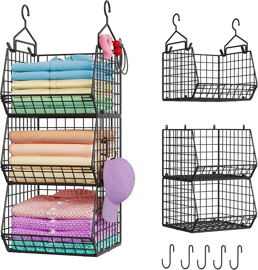 X-cosrack 3-Tier Hanging Closet Organizer, Laundry Room Organization | Space Saving Shelves with ... | Amazon (US)