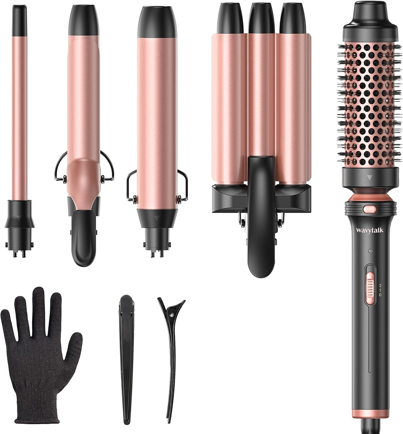 Wavytalk 5 in 1 Curling Wand Set, Dual Voltage Curling Iron Set with 5 Interchangeable Barrels In... | Amazon (US)