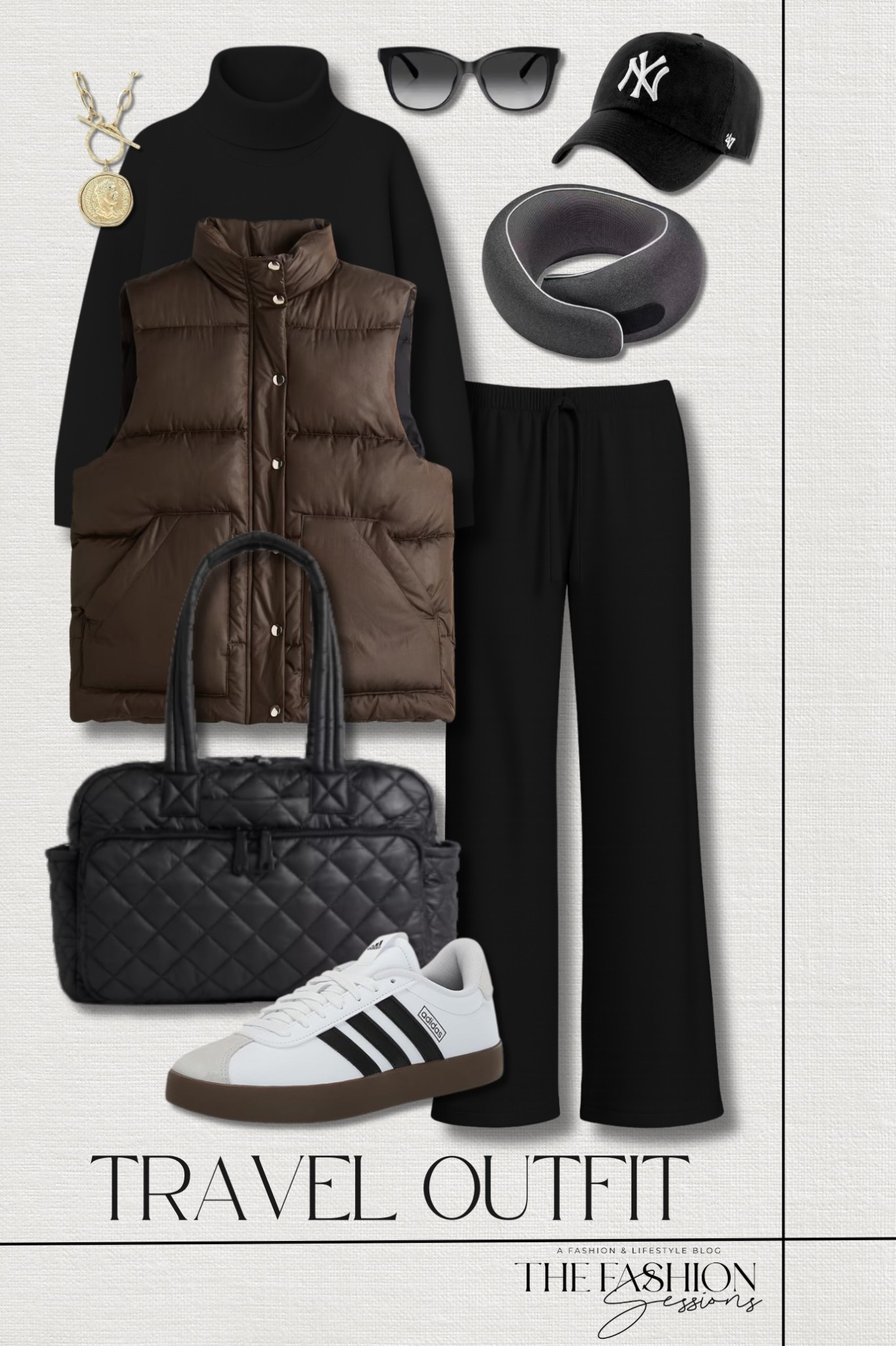 Comfortable & trendy travel outfit!
Target Women's Airy Sleek Funnel Neck Sweatshirt | Target Women's Airy Sleek Wide Leg Sweatpants | H&M Puffer Gilet | Quince Transit Quilted Duffle Bag | Adidas Women’s VL Court 3.0 Sneaker | gold pendant necklace | clean up cap | premium neck pillow | Coach sunglasses | late fall outfit | winter outfit | travel outfit | casual outfit

#LTKTravel #LTKFindsUnder50 #LTKSeasonal