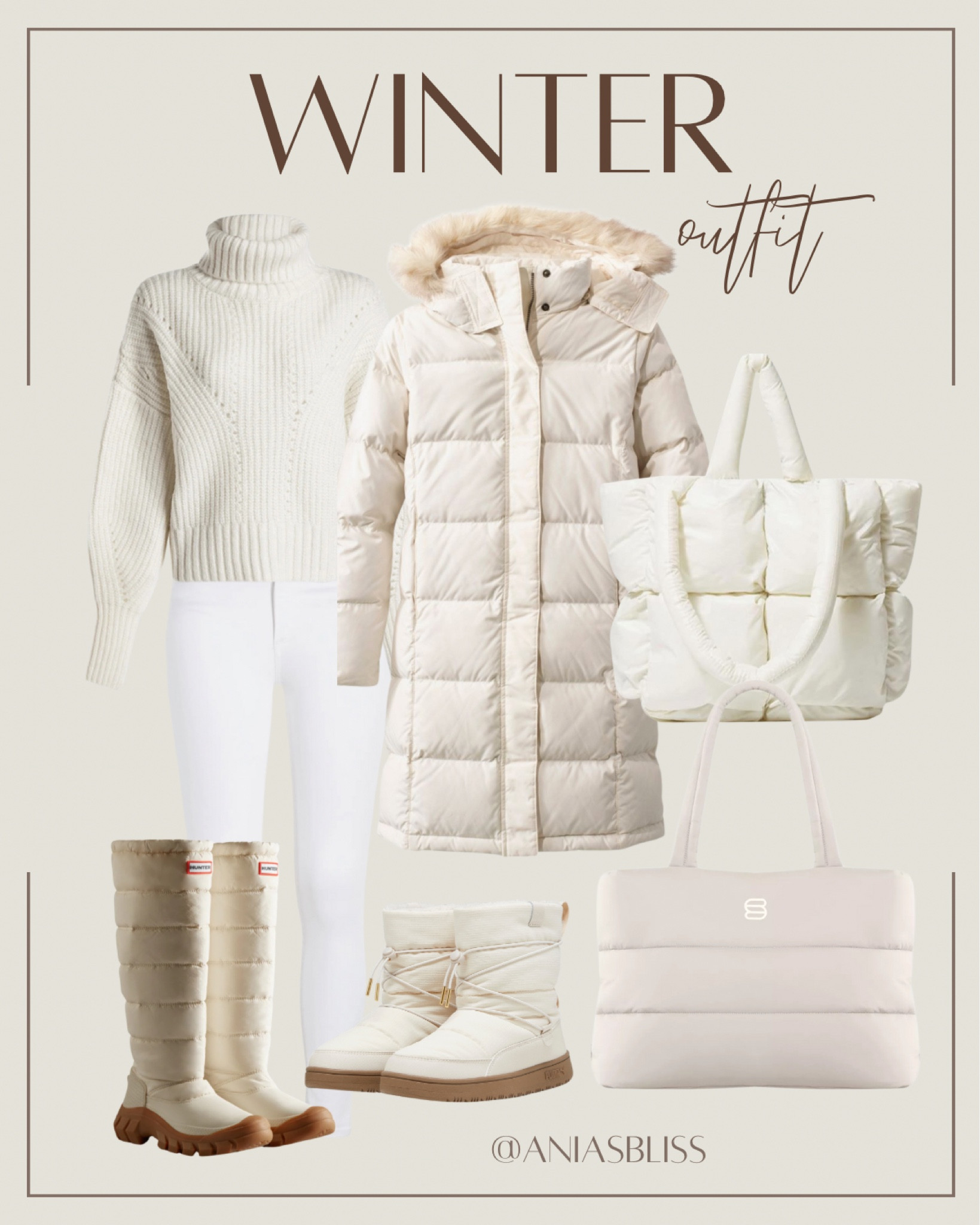Winter whites, winter fit, snow boots, quilted bags, puffer coatts

#LTKitbag #LTKshoecrush #LTKSeasonal