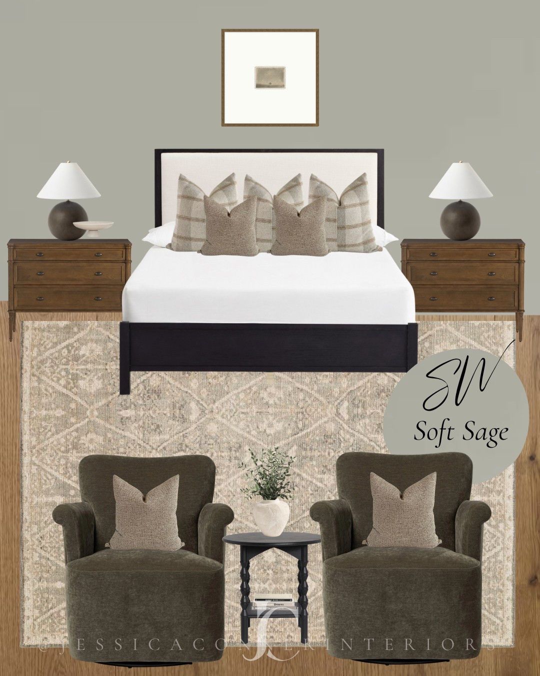 This bedroom design brings all the warm, grounded tones together with SW Soft Sage as the perfect backdrop. From layered textiles to timeless furniture pieces, every detail was chosen to create the perfect blend of modern and classic. 

If your home is ready for a refresh, I’d love to help you bring your vision to life—no matter where you live!
Book your virtual design service today and let’s make your space feel like home.

#LTKHome