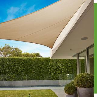 Coolaroo Premium Triangle 16.42 ft. x 16.42 ft. Beech Shade Sail Kit 458157 | The Home Depot