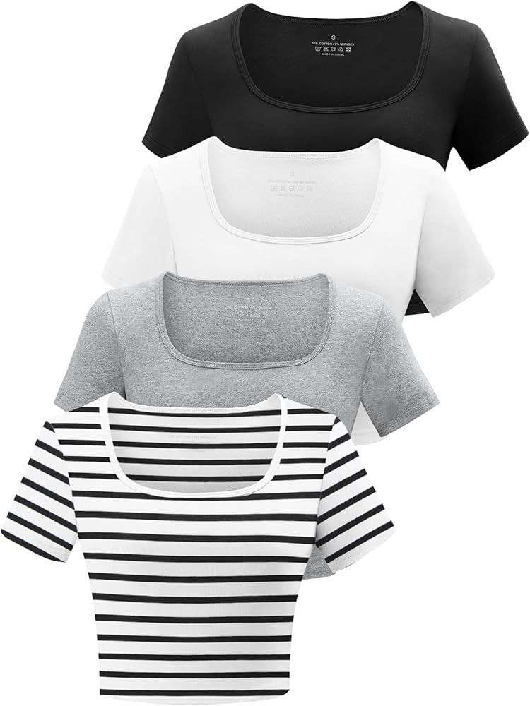 Kole Meego Square Neck Crop Tops for Women Workout Tops Trendy Going Out Tops Gym Summer Shirts 4... | Amazon (US)