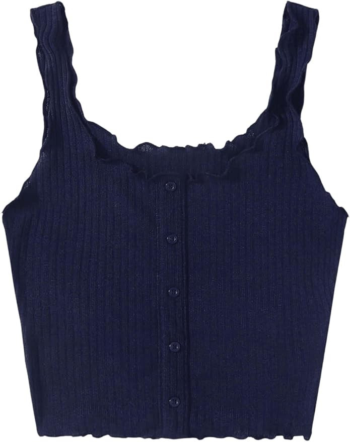SweatyRocks Women's Sleeveless Vest Button Front Crop Tank Top Ribbed Knit Belly Shirt Solid Navy... | Amazon (US)