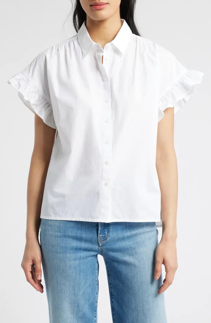 Caslon® Ruffle Short Sleeve Button-Up Shirt | Nordstrom | Nordstrom