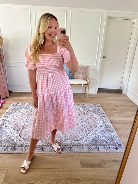 Love this gingham print! It has a subtle puff sleeve, a smocked top, and it’s unlined. I’m wearing a med. Mother’s Day outfit, graduation dress, summer outfit 

#LTKfindsunder50 #LTKworkwear #LTKmidsize