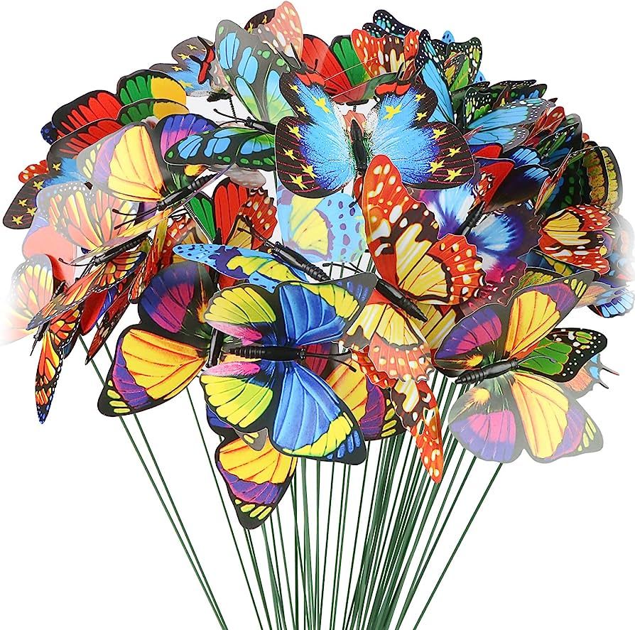 Butterfly Stakes, 50pcs 11.5inch Garden Butterfly Ornaments, Waterproof Butterfly Decorations for... | Amazon (US)