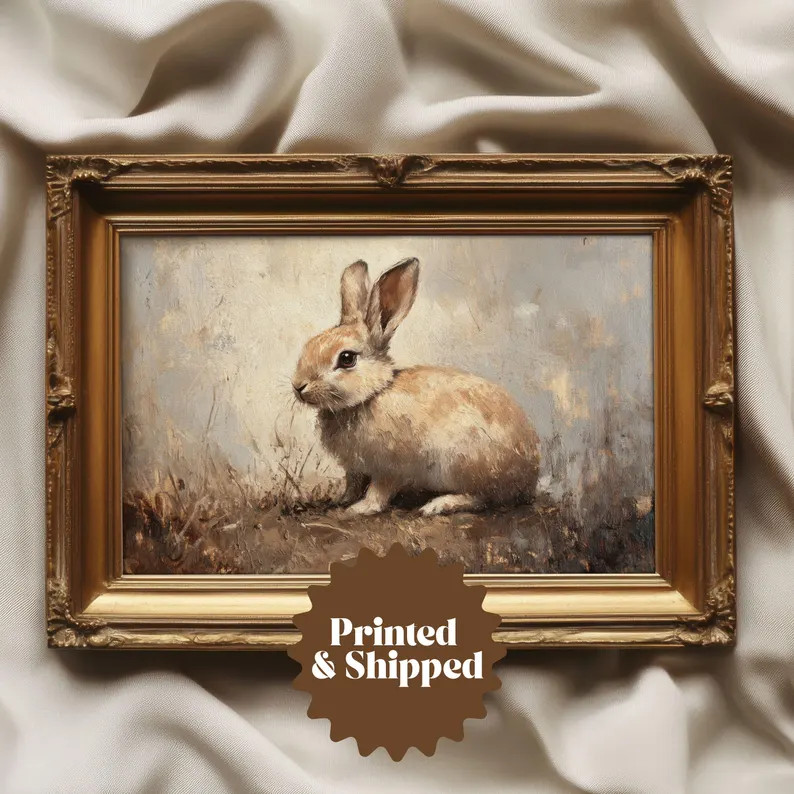 Earth Tone Bunny Print Vintage Style Rabbit Wall Art | Cozy Cottage Easter Decor | PRINTED AND SH... | Etsy (US)