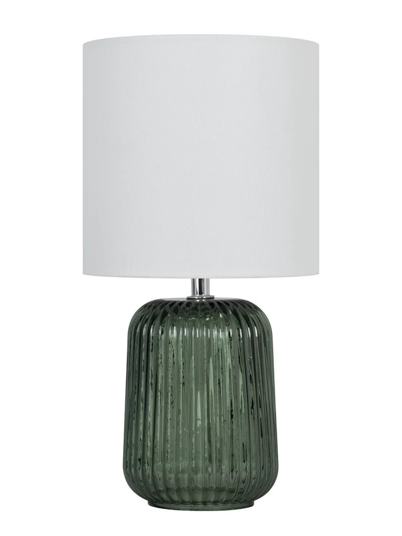 Mainstays Green Glass Table Lamp with White Linen Shade, 12.75 Inch | Walmart (US)