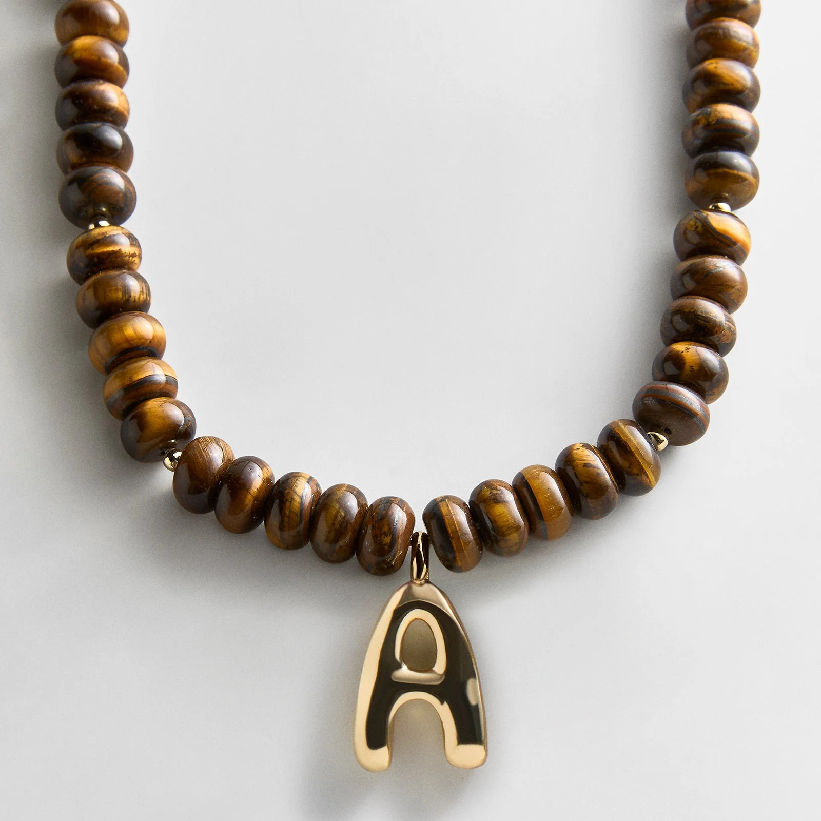 Semi-Precious Bubble Initial Necklace - Tiger's Eye | BaubleBar