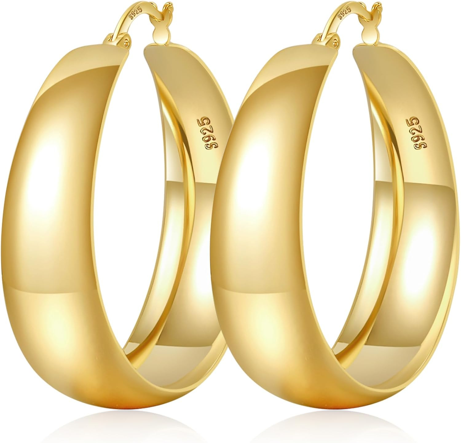 EXGOX Gold Hoop Earrings for Women Sterling Silver Post Hoops Earrings for Women Wide Thick Silver Hoop Earrings Hypoallergenic Lightweight 14k Real Gold Plated Hoop Large Earrings (25/30/40/50MM) | Amazon (US)